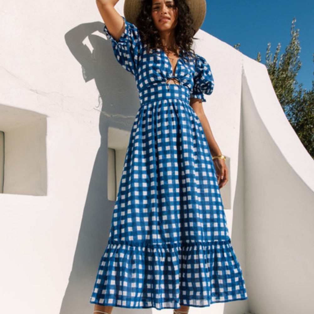 LIKE NEW! Soldout!Cleobella Morina Painterly gingham ankle dress!
